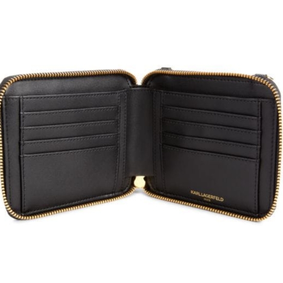 Karl Lagerfeld Paris PinMount Logo Faux Leather Zip Around Wallet Crossbody Nwt - Picture 7 of 12